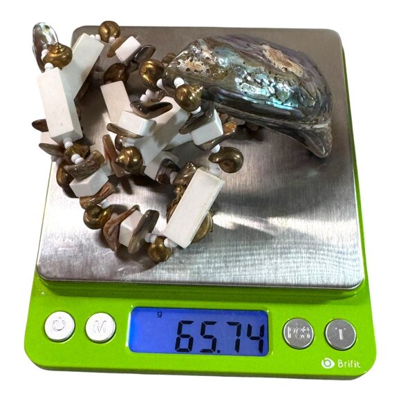 Vintage Miriam Haskell Abalone Snail Shell Necklace Gold & White Beads Statement - Picture 6 of 10